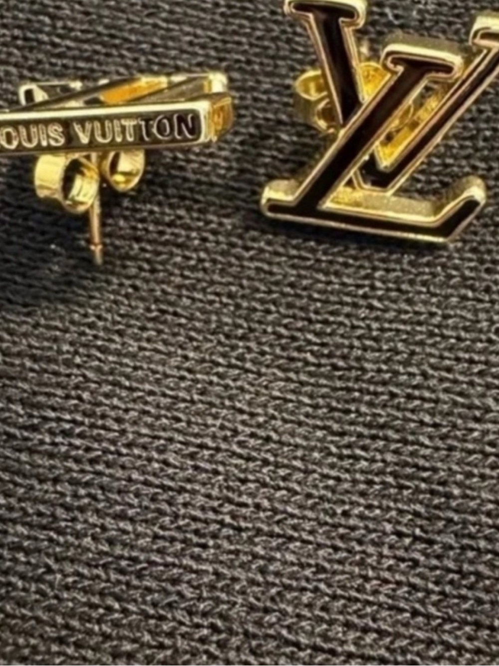 Louis Vuitton Gold and Black LV Logo Earrings - Picture 2 of 3